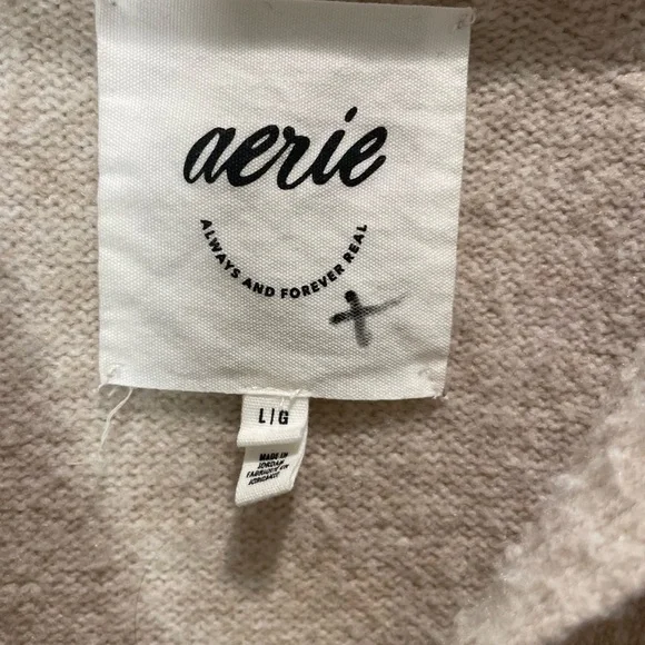 aerie Cream Collared V-Neck Pullover Oversized Sweater Size Large - Picture 4 of 4